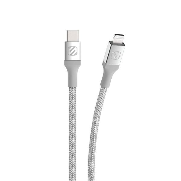 SCOSCHE 8FT BRAIDED LIGHTNING TO USB-C  CHARGE & SYNC CABLE (SILVER)