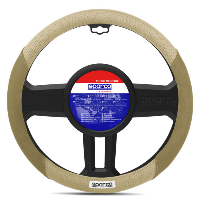 SPARCO UNIVERSAL STEERING WHEEL COVER SUEDE/LEATHER BEIGE 38CM
