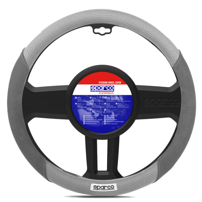 SPARCO UNIVERSAL STEERING WHEEL COVER SUEDE/LEATHER GREY 38CM