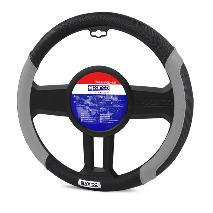 SPARCO UNIVERSAL STEERING WHEEL COVER BLACK/GREY 38CM