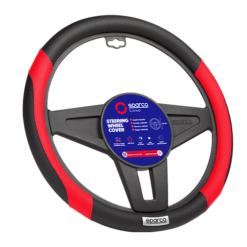 SPARCO UNIVERSAL STEERING WHEEL COVER BLACK/RED 38CM