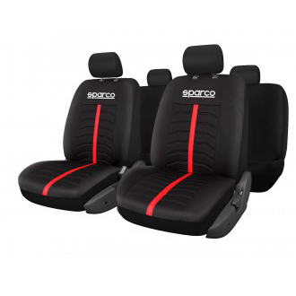 SPARCO UNIVERSAL POLYESTER SEAT COVER SET WITHOUT ZIPPER AND AIRBAG, RED LINE.