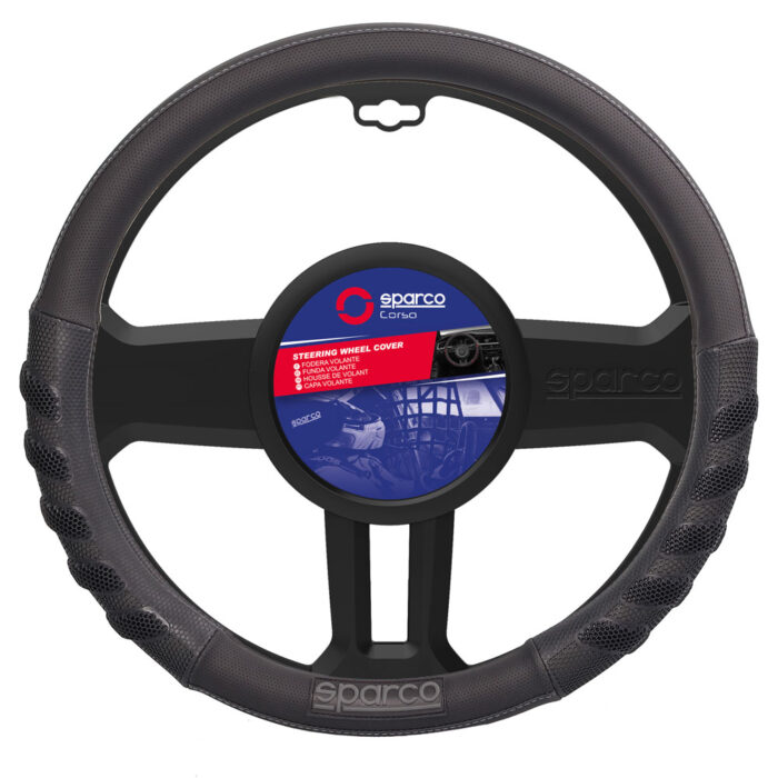 SPARCO UNIVERSAL STEERING WHEEL COVER BLACK/BLACK 38CM