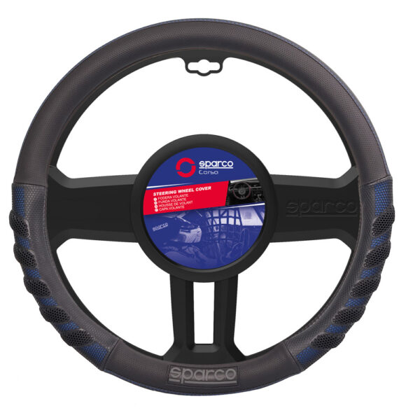SPARCO UNIVERSAL STEERING WHEEL COVER 38CM BLACK/BLUE