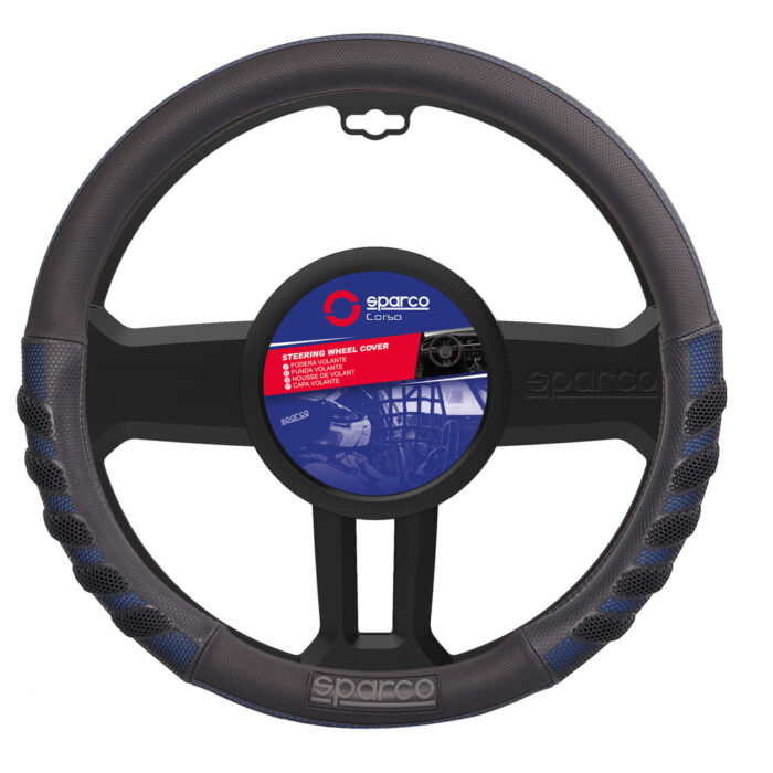 SPARCO UNIVERSAL STEERING WHEEL COVER 38CM BLACK/BLUE