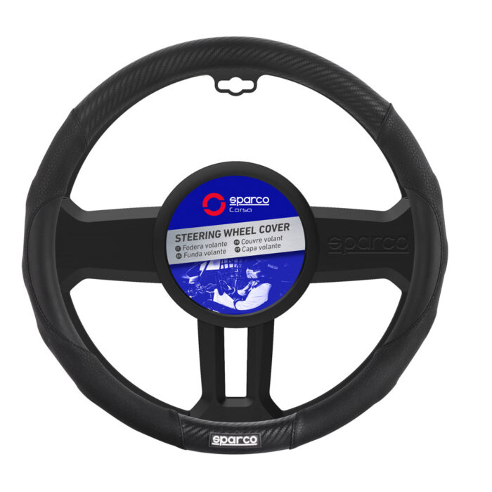 Sparco Steering Wheel Cover,Rubber Ring 38*8.2cm, Black Carbon+Black PVC