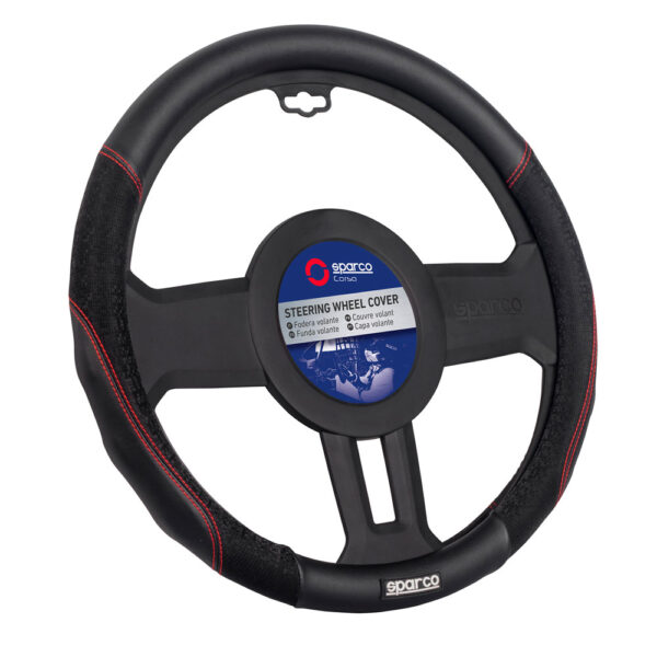 Sparco Steering Wheel Cover,Rubber Ring 38*8.2cmRed PVC+Diamond PVC