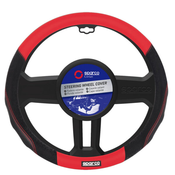 Sparco Steering Wheel Cover,Rubber Ring 38*8.2cmBlack PVC+Diamond PVC+Red stitching